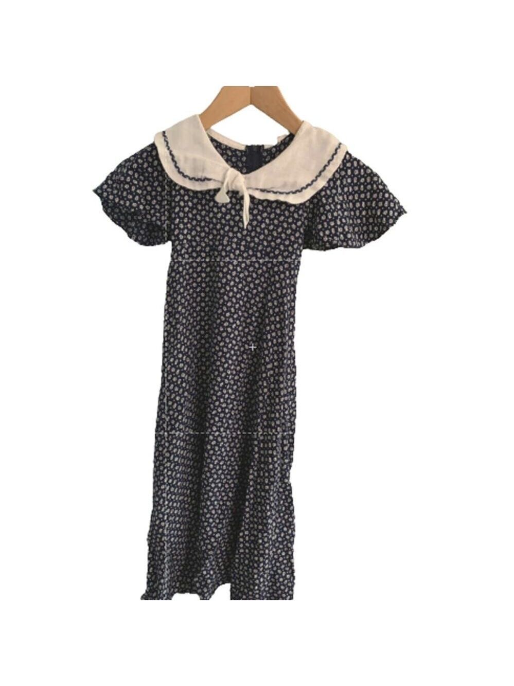 Ruth of Carolina Vintage Navy Floral Collared Short Sleeve Dress Size 7